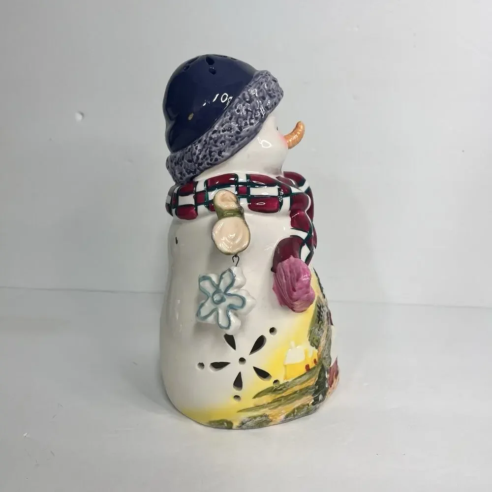 vintage 2000s christmas y2k snowman tea light candle holder scenic dangle charms